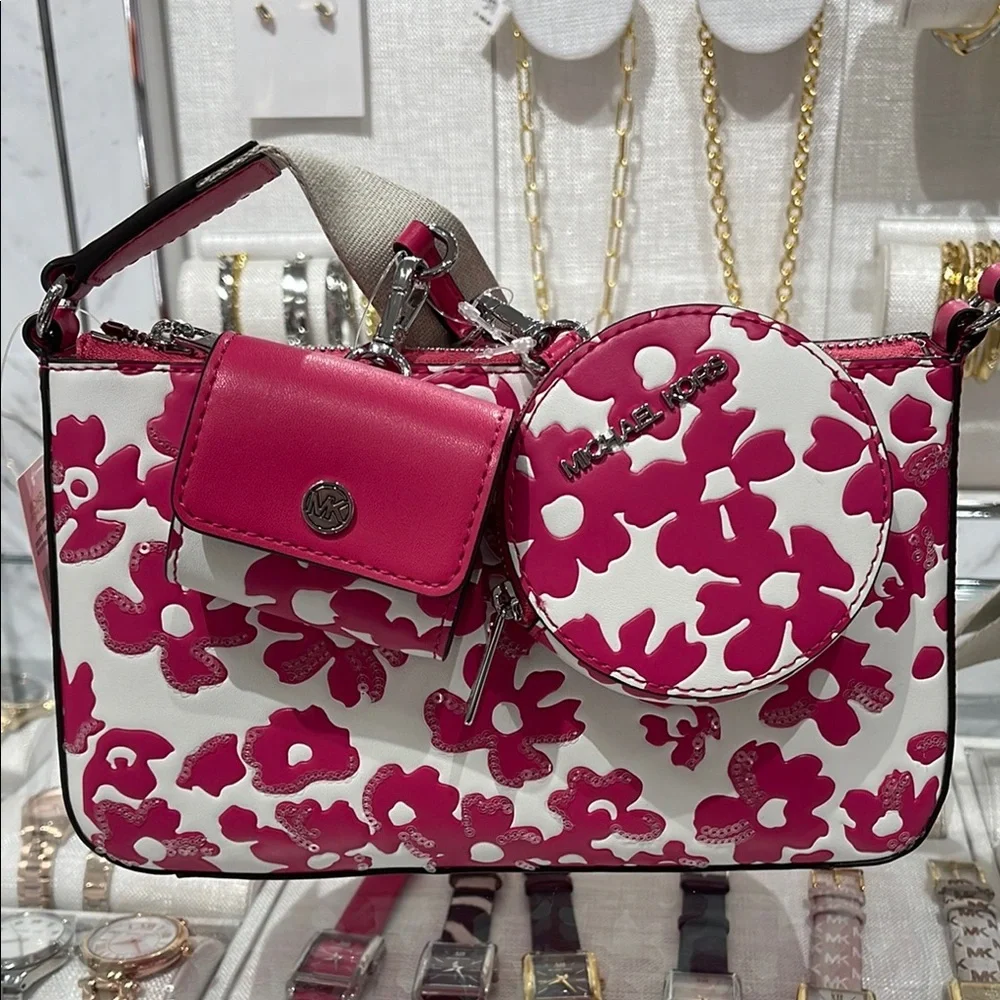 Michael Kors Jet Set Sm Sequined Floral Print Crossbody Case for Apple Airpods